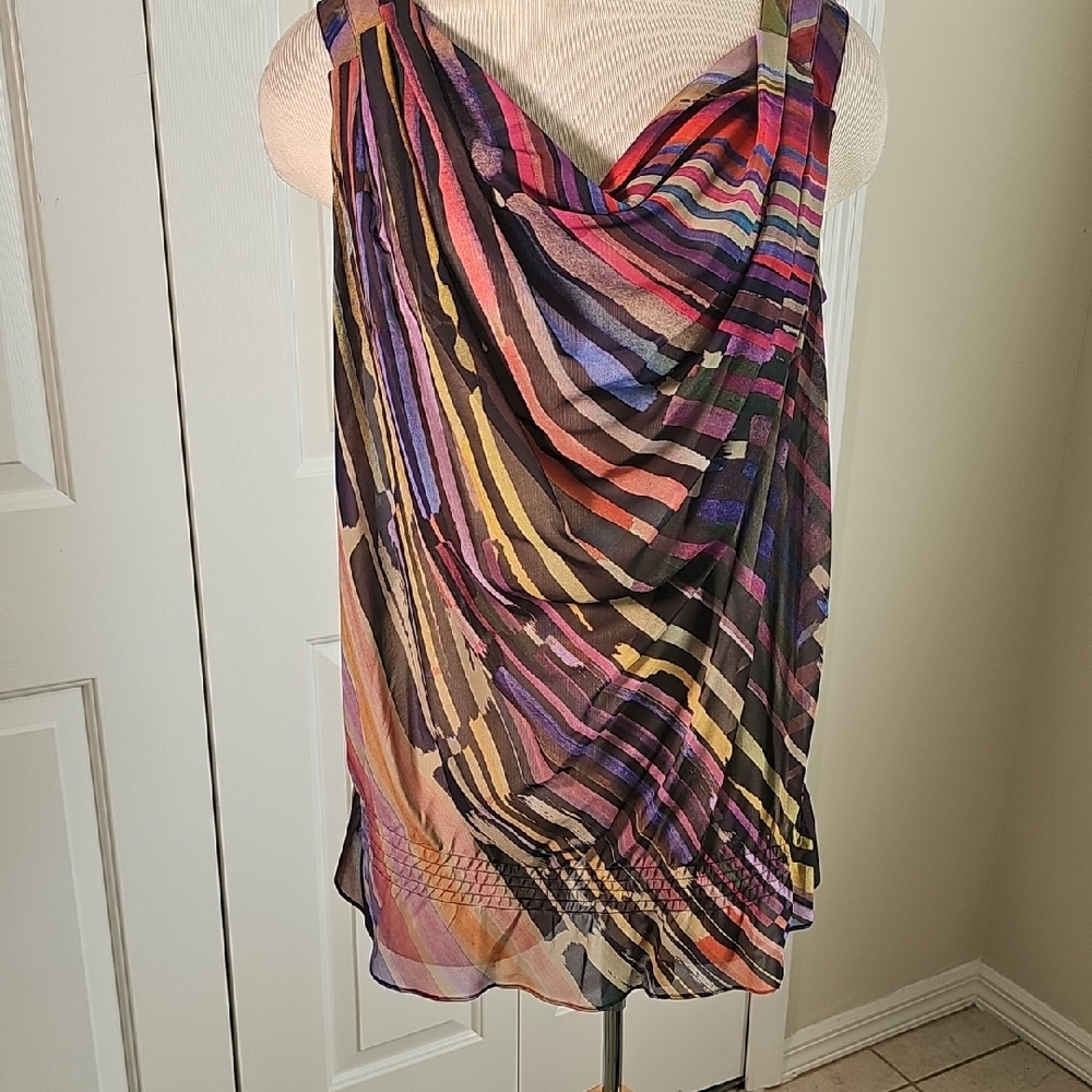 Ted Baker London Semi Sheer Multicolor Striped Sleeveless Top. Size 2
